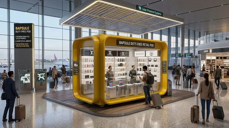 BAPSULE retail pod concept at an airport duty-free